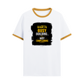 Ringer T-shirt | Unisex Regular Fit | 100% Cotton DTF/DTG | Contrast Rib Neck Bio Washed Pre-Shrunk | Adults | Personalized | DTF | Typographic | Work Ethic | Success | Everyday | Motivational | Busy Building, Not Complaining - front - Mustard yellow off white - mockup 1