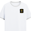 Ringer T-shirt | Unisex Regular Fit | 100% Cotton DTF/DTG | Contrast Rib Neck Bio Washed Pre-Shrunk | Adults | Personalized | DTF | Typographic | Work Ethic | Success | Everyday | Motivational | Busy Building, Not Complaining - left pocket - White Black - mockup 3