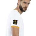 Ringer T-shirt | Unisex Regular Fit | 100% Cotton DTF/DTG | Contrast Rib Neck Bio Washed Pre-Shrunk | Adults | Personalized | DTF | Typographic | Work Ethic | Success | Everyday | Motivational | Busy Building, Not Complaining - right sleeve - Mustard yellow off white - mockup 6