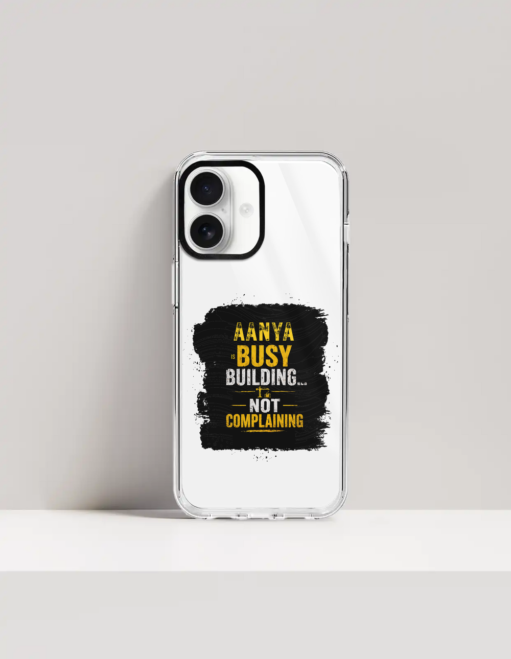 Hard Clear Case | iPhone | TPU Sides & PC Back | Detachable Camera Protector, Scratch-Proof | Unisex | Personalized | Typographic | Work Ethic | Success | Everyday | Motivational | Busy Building, Not Complaining - front_17 - 17 - mockup 1