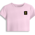 Female Baby Tee | Cropped Fit, Gen Z | 95% Cotton 5% Spandex, DTG | Stretchable, Breathable, Pre-Shrunk | Women | Personalized | DTG | Typographic | Work Ethic | Success | Everyday | Motivational | Busy Building, Not Complaining - left pocket - Light Baby Pink - mockup 3