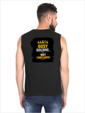 Men's Sleeveless T-Shirt | Regular Fit | 180 GSM Bio-Washed Cotton DTG | Pre-Shrunk, Double Stitched | For Gym & Casual Wear | Personalized | DTG | Typographic | Work Ethic | Success | Everyday | Motivational | Busy Building, Not Complaining - back - Black - mockup 2
