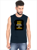Men's Sleeveless T-Shirt | Regular Fit | 180 GSM Bio-Washed Cotton | Pre-Shrunk, Double Stitched | Men | Personalized | DTF | Typographic | Work Ethic | Success | Everyday | Motivational | Busy Building, Not Complaining - front - Navy Blue - mockup 1