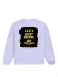 Oversized Sweatshirt | Roomy Relaxed Fit | 400 GSM Cotton Blend | Pre-Shrunk Drop Shoulder | Unisex Adult | Personalized | DTF | Typographic | Work Ethic | Success | Everyday | Motivational | Busy Building, Not Complaining - back - Lavender - mockup 2