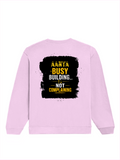 Oversized Sweatshirt | Roomy Relaxed Fit | 400 GSM Cotton Blend | Pre-Shrunk Drop Shoulder | Unisex Adult | Personalized | DTF | Typographic | Work Ethic | Success | Everyday | Motivational | Busy Building, Not Complaining - back - Light Baby Pink - mockup 2