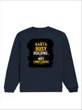 Oversized Sweatshirt | Roomy Relaxed Fit | 400 GSM Cotton Blend | Pre-Shrunk Drop Shoulder | Unisex Adult | Personalized | DTF | Typographic | Work Ethic | Success | Everyday | Motivational | Busy Building, Not Complaining - back - Navy Blue - mockup 2