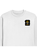 Oversized Sweatshirt | Roomy Relaxed Fit | 400 GSM Cotton Blend | Pre-Shrunk Drop Shoulder | Unisex Adult | Personalized | DTF | Typographic | Work Ethic | Success | Everyday | Motivational | Busy Building, Not Complaining - left pocket - White - mockup 3