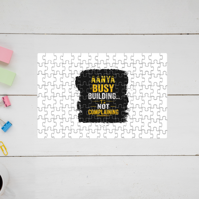 Jigsaw Puzzle | 120 Pieces A4 Size | Recycled Paper Semi-Gloss Finish | Engaging Entertainment Brain Booster | Unisex All Ages | Personalized | Typographic | Work Ethic | Success | Everyday | Motivational | Busy Building, Not Complaining - front - mockup 1