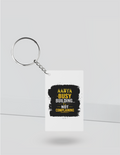 Keychain | Rectangle, Square, Slim Options | Acrylic UV Printed | Fade-Proof, Glossy Finish | Unisex | Personalized | Typographic | Work Ethic | Success | Everyday | Motivational | Busy Building, Not Complaining - front_Rectangle - Rectangle - White - mockup 3