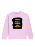 Oversized Sweatshirt | Roomy Relaxed Fit | 400 GSM Cotton Blend | Pre-Shrunk Drop Shoulder | Unisex Adult | Personalized | DTG | Typographic | Work Ethic | Success | Everyday | Motivational | Busy Building, Not Complaining - front - Light Baby Pink - mockup 1