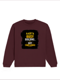 Oversized Sweatshirt | Roomy Relaxed Fit | 400 GSM Cotton Blend | Pre-Shrunk Drop Shoulder | Unisex Adult | Personalized | DTG | Typographic | Work Ethic | Success | Everyday | Motivational | Busy Building, Not Complaining - front - Maroon - mockup 1