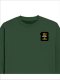 Oversized Sweatshirt | Roomy Relaxed Fit | 400 GSM Cotton Blend | Pre-Shrunk Drop Shoulder | Unisex Adult | Personalized | DTG | Typographic | Work Ethic | Success | Everyday | Motivational | Busy Building, Not Complaining - left pocket - Bottle Green - mockup 3