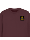 Oversized Sweatshirt | Roomy Relaxed Fit | 400 GSM Cotton Blend | Pre-Shrunk Drop Shoulder | Unisex Adult | Personalized | DTG | Typographic | Work Ethic | Success | Everyday | Motivational | Busy Building, Not Complaining - left pocket - Maroon - mockup 3