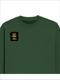 Oversized Sweatshirt | Roomy Relaxed Fit | 400 GSM Cotton Blend | Pre-Shrunk Drop Shoulder | Unisex Adult | Personalized | DTG | Typographic | Work Ethic | Success | Everyday | Motivational | Busy Building, Not Complaining - right pocket - Bottle Green - mockup 4