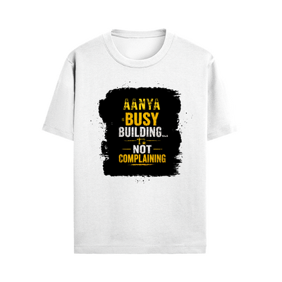 Male Standard Crew T-Shirt | Regular Fit | 100% Cotton DTF Print | Soft, Durable | Men | Personalized | DTF | Typographic | Work Ethic | Success | Everyday | Motivational | Busy Building, Not Complaining - front - White - mockup 1