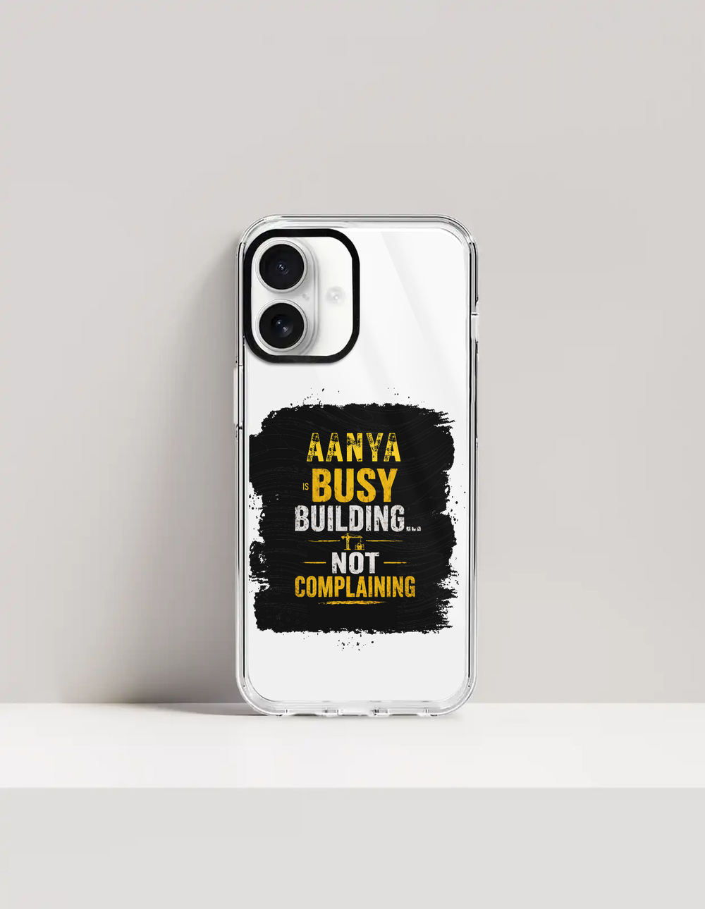 iPhone Glass Case | For iPhone Users | Tempered Glass Back & TPU Sides | Durable Protection & Fade-Proof Print | Unisex | Personalized | Typographic | Work Ethic | Success | Everyday | Motivational | Busy Building, Not Complaining - front_16 - 16 - mockup 4