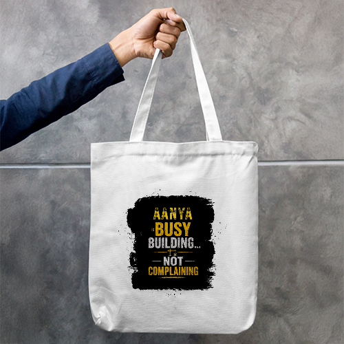 Tote Bag Zipper | Unisex | 100% Cotton Canvas | Printing, Embroidery | Zipper Closure, Long Handle | Everyday Carry | Personalized | DTG | Embroidery | Typographic | Work Ethic | Success | Everyday | Motivational | Busy Building, Not Complaining - front - mockup 1