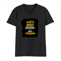 Male V Neck T-Shirt | Regular Fit | 180 GSM Bio-Washed Cotton | DTF Print | Double Stitched, Pre-Shrunk | Men | Personalized | DTF | Typographic | Work Ethic | Success | Everyday | Motivational | Busy Building, Not Complaining - front - Black - mockup 1