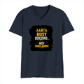 Male V Neck T-Shirt | Regular Fit | 180 GSM Bio-Washed Cotton | DTF Print | Double Stitched, Pre-Shrunk | Men | Personalized | DTF | Typographic | Work Ethic | Success | Everyday | Motivational | Busy Building, Not Complaining - front - Navy Blue - mockup 1