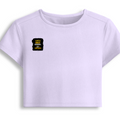 Female Baby Tee | Cropped Fitted | Cotton Spandex Blend | Pre-shrunk Stretch | Women's | Personalized | DTF | Typographic | Work Ethic | Success | Everyday | Motivational | Busy Building, Not Complaining - right pocket - Lavender - mockup 4