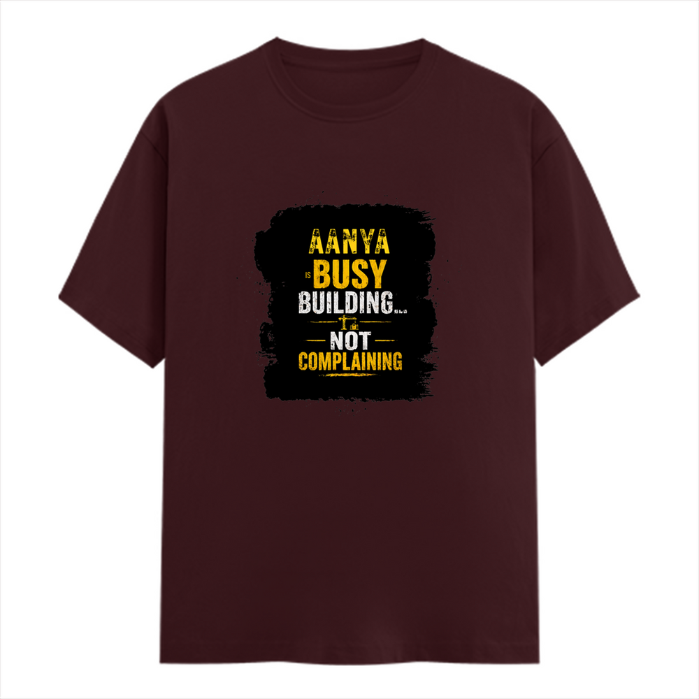 Classic Crew T-Shirt | Men's Regular Fit | 180 GSM Bio-Washed Cotton | DTG Print Ready | Double-Stitched & Ribbed Neck | Personalized | DTG | Typographic | Work Ethic | Success | Everyday | Motivational | Busy Building, Not Complaining - front - Maroon - mockup 1
