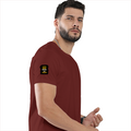 Classic Crew T-Shirt | Men's Regular Fit | 180 GSM Bio-Washed Cotton | DTG Print Ready | Double-Stitched & Ribbed Neck | Personalized | DTG | Typographic | Work Ethic | Success | Everyday | Motivational | Busy Building, Not Complaining - right sleeve - Brick Red - mockup 6