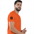 Classic Crew T-Shirt | Men's Regular Fit | 180 GSM Bio-Washed Cotton | DTG Print Ready | Double-Stitched & Ribbed Neck | Personalized | DTG | Typographic | Work Ethic | Success | Everyday | Motivational | Busy Building, Not Complaining - right sleeve - Orange - mockup 6