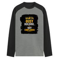 Male Raglan T-Shirt | Regular Fit Men's | 180 GSM Bio-Washed Cotton | DTF Print | Double Stitched Seams | Personalized | DTF | Typographic | Work Ethic | Success | Everyday | Motivational | Busy Building, Not Complaining
