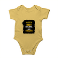 Baby Romper | 0-12 Months Regular Fit | 180 GSM Bio-Washed Cotton Blend | Double Stitched, Pre-Shrunk | Unisex | Personalized | DTF | Typographic | Work Ethic | Success | Everyday | Motivational | Busy Building, Not Complaining - front - Yellow - mockup 1