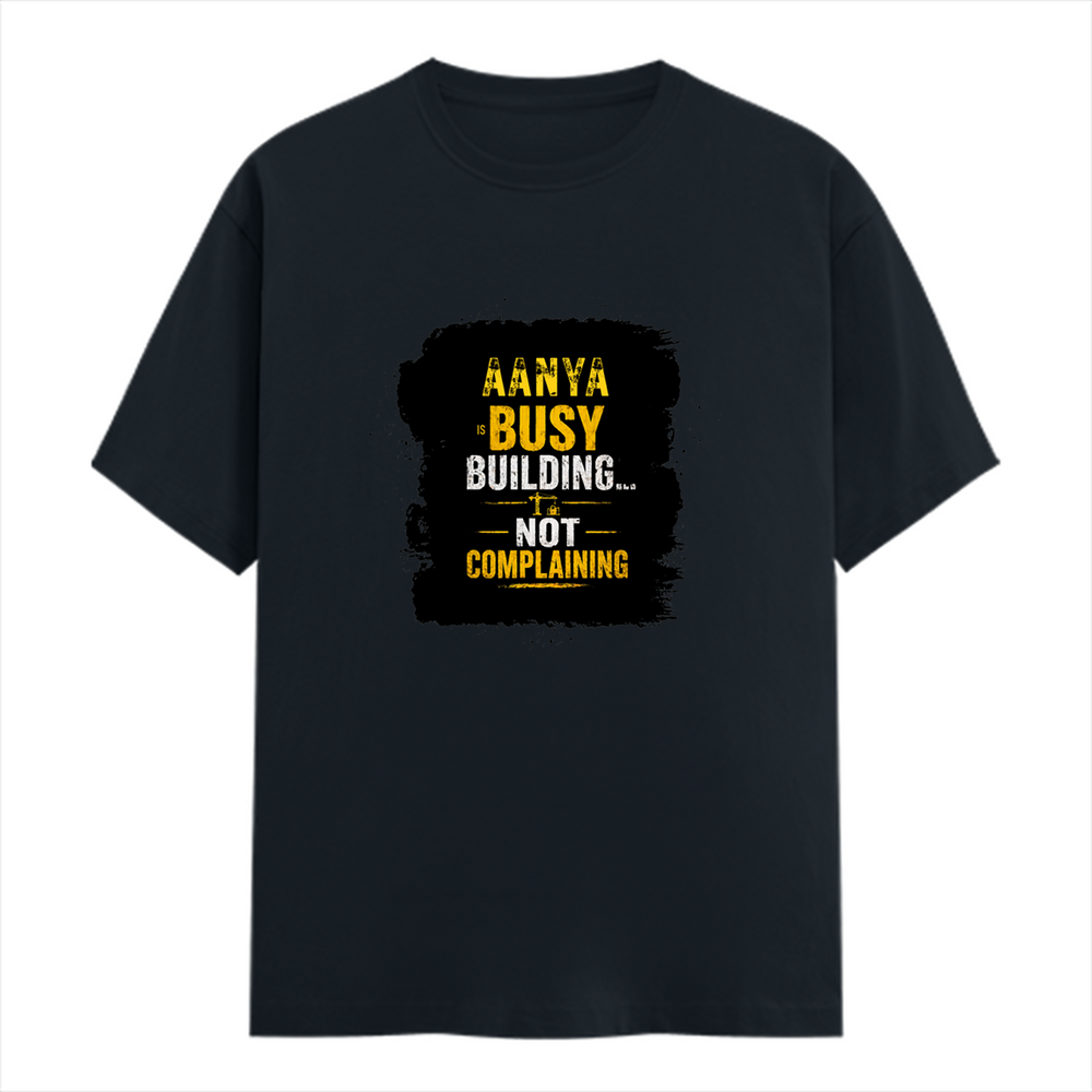 Men's Classic Crew T-Shirt | Regular Fit | 180 GSM Bio-Washed Cotton | DTF Print Ready | Pre-Shrunk, Durable | Personalized | DTF | Typographic | Work Ethic | Success | Everyday | Motivational | Busy Building, Not Complaining - front - Navy Blue - mockup 1