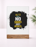 Acrylic Photo Frame | 5x7 Tabletop Display | UV Printed Acrylic & Wood Stand | Personalized Gift & Home Decor | Personalized | Motivational | Motivation | Success | Daily Motivation | Empowering | Results Over Excuses - front_1 - mockup 2