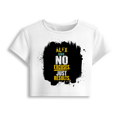 Female Baby Tee | Cropped Fit, Gen Z | 95% Cotton 5% Spandex, DTG | Stretchable, Breathable, Pre-Shrunk | Women | Personalized | DTG | Motivational | Motivation | Success | Daily Motivation | Empowering | Results Over Excuses - front - White - mockup 1