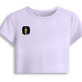Female Baby Tee | Cropped Fit, Gen Z | 95% Cotton 5% Spandex, DTG | Stretchable, Breathable, Pre-Shrunk | Women | Personalized | DTG | Motivational | Motivation | Success | Daily Motivation | Empowering | Results Over Excuses - right pocket - Lavender - mockup 4