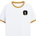 Ringer T-shirt | Unisex | DTG Print | Contrast Trim | Men's, Women's | Personalized | DTG | Motivational | Motivation | Success | Daily Motivation | Empowering | Results Over Excuses - left pocket - Mustard yellow off white - mockup 3