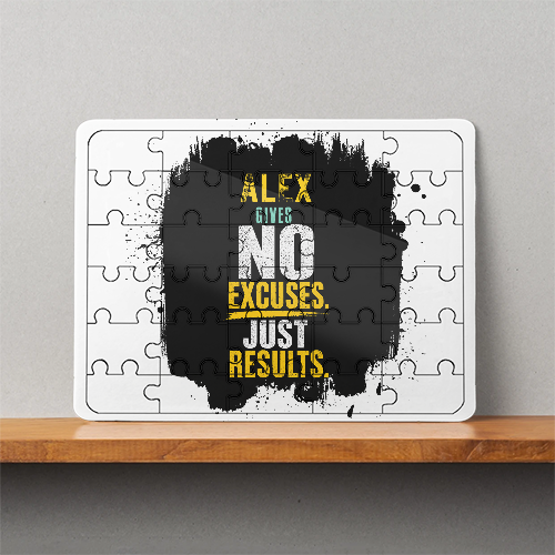 MDF Wooden Puzzles | 6x8 Inch | 30 Pieces | Durable MDF | Glossy Finish | Sublimation Print | Lightweight | Waterproof | Fade-Proof | Unisex | Personalized | Motivational | Motivation | Success | Daily Motivation | Empowering | Results Over Excuses - front - White - mockup 1