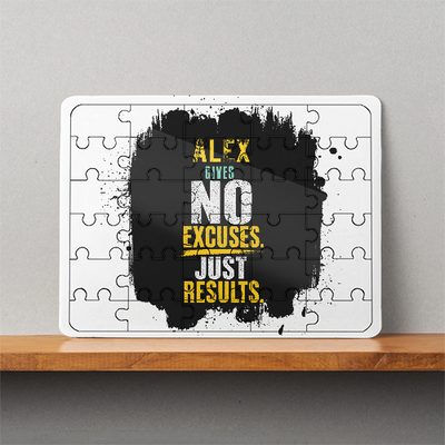 MDF Wooden Puzzles | 6x8 Inch | 30 Pieces | Durable MDF | Glossy Finish | Sublimation Print | Lightweight | Waterproof | Fade-Proof | Unisex | Personalized | Motivational | Motivation | Success | Daily Motivation | Empowering | Results Over Excuses - front - White - mockup 1