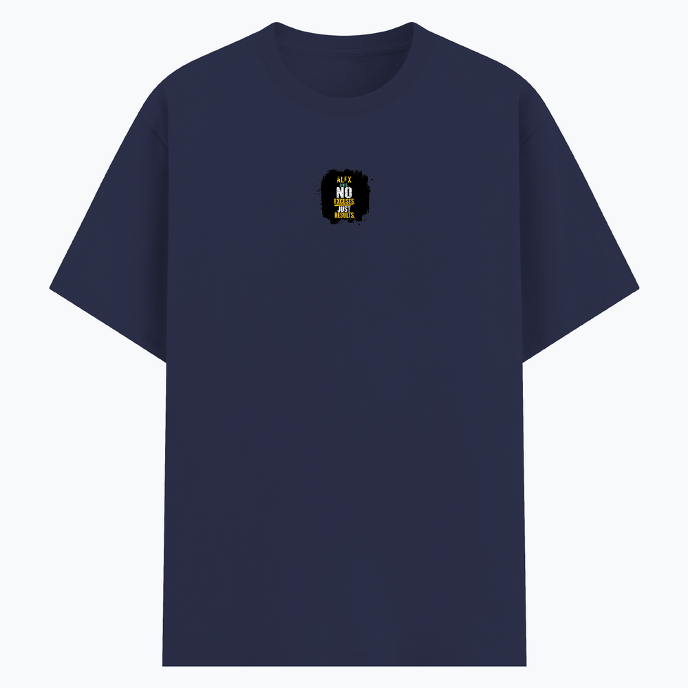Basic T-Shirt | Unisex Fit, Sizes XS-2XL | 180 GSM Poly-Cotton Blend, DTF Ready | Bio-Wash, Silicon Finish, Durable Stitching | Adults | Personalized | DTF | Motivational | Motivation | Success | Daily Motivation | Empowering | Results Over Excuses - front - Navy Blue - mockup 1