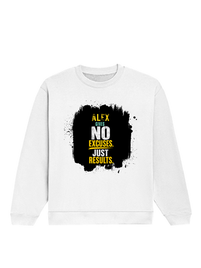 Oversized Sweatshirt | Roomy Relaxed Fit | 400 GSM Cotton Blend | Pre-Shrunk Drop Shoulder | Unisex Adult | Personalized | DTF | Motivational | Motivation | Success | Daily Motivation | Empowering | Results Over Excuses - front - White - mockup 1