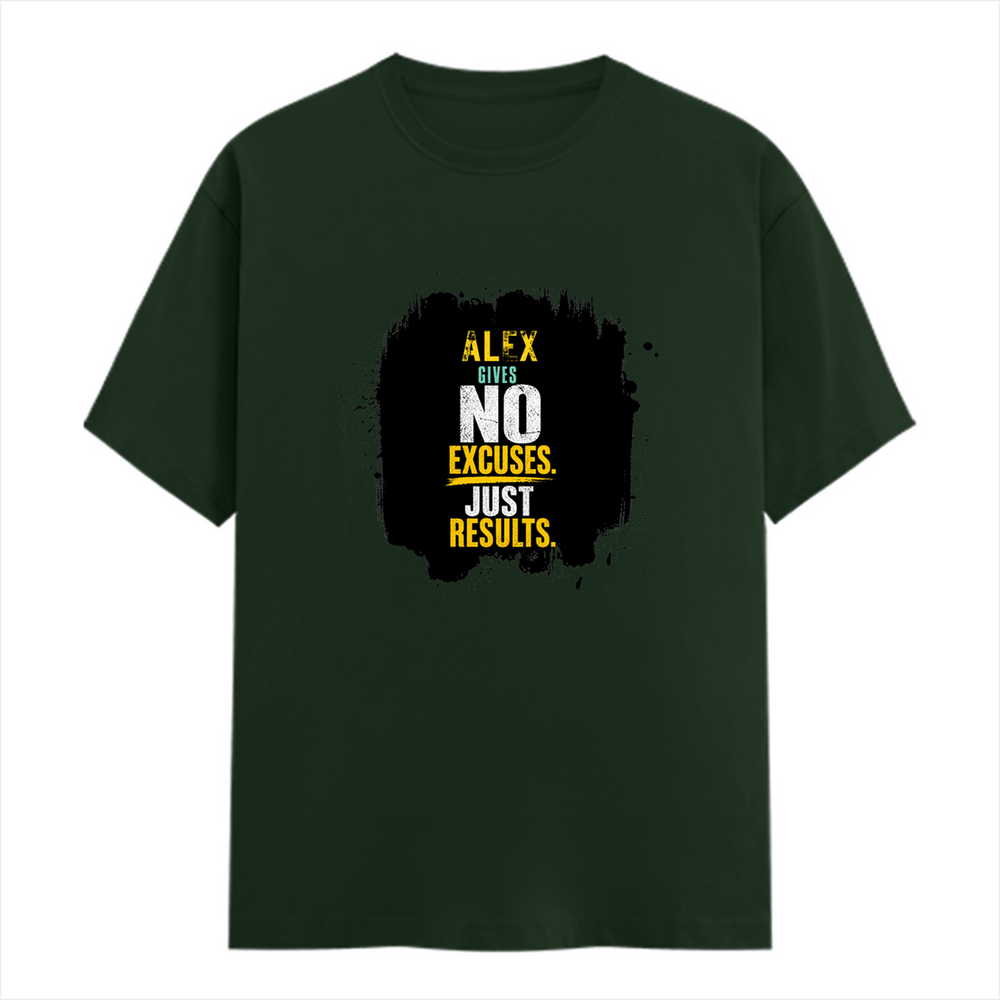 Classic Crew T-Shirt | Men's Regular Fit | 180 GSM Bio-Washed Cotton | DTG Print Ready | Double-Stitched & Ribbed Neck | Personalized | DTG | Motivational | Motivation | Success | Daily Motivation | Empowering | Results Over Excuses - front - Bottle Green - mockup 1