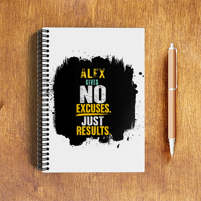 NotePad | A5 Size | Digital Print | 120 Pages | Unisex | Personalized | Motivational | Motivation | Success | Daily Motivation | Empowering | Results Over Excuses - front - White - mockup 1