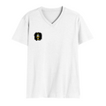 Men's V-Neck T-Shirt | Regular Fit | 180 GSM Bio-Washed Cotton | DTG Print | Durable | Personalized | DTG | Motivational | Motivation | Success | Daily Motivation | Empowering | Results Over Excuses - right pocket - White - mockup 4