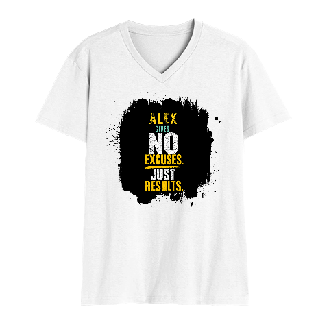 Male V Neck T-Shirt | Regular Fit | 180 GSM Bio-Washed Cotton | DTF Print | Double Stitched, Pre-Shrunk | Men | Personalized | DTF | Motivational | Motivation | Success | Daily Motivation | Empowering | Results Over Excuses - front - White - mockup 1