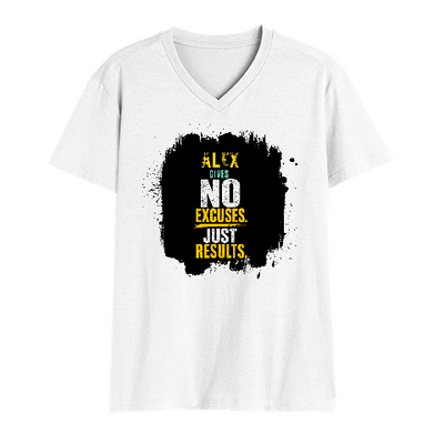 Male V Neck T-Shirt | Regular Fit | 180 GSM Bio-Washed Cotton | DTF Print | Double Stitched, Pre-Shrunk | Men | Personalized | DTF | Motivational | Motivation | Success | Daily Motivation | Empowering | Results Over Excuses - front - White - mockup 1