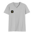 Male V Neck T-Shirt | Regular Fit | 180 GSM Bio-Washed Cotton | DTF Print | Double Stitched, Pre-Shrunk | Men | Personalized | DTF | Motivational | Motivation | Success | Daily Motivation | Empowering | Results Over Excuses - right pocket - Grey Melange - mockup 4