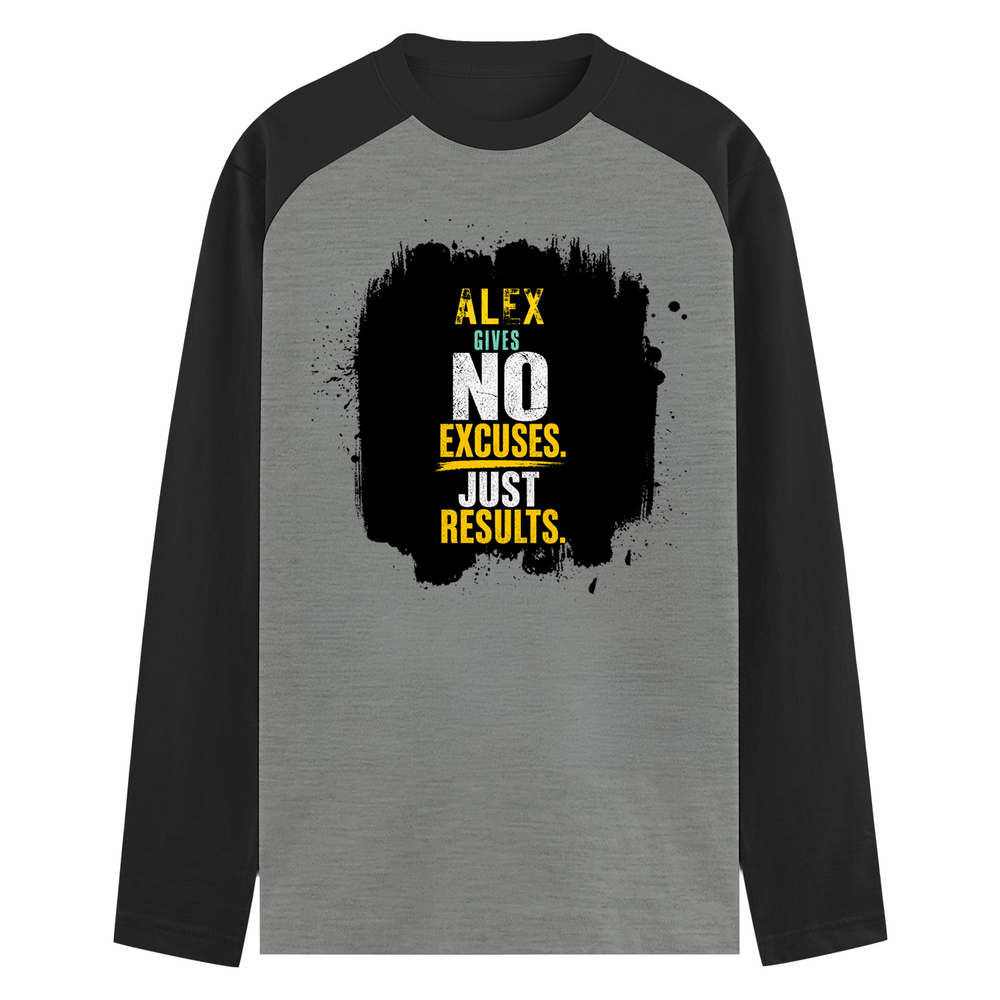 Male Raglan T-Shirt | Regular Fit Men's | 180 GSM Bio-Washed Cotton | DTF Print | Double Stitched Seams | Personalized | DTF | Motivational | Motivation | Success | Daily Motivation | Empowering | Results Over Excuses - front - mockup 1