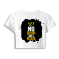 Female Baby Tee | Cropped Fitted | Cotton Spandex Blend | Pre-shrunk Stretch | Women's | Personalized | DTF | Motivational | Motivation | Success | Daily Motivation | Empowering | Results Over Excuses - back - White - mockup 2