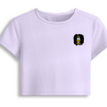 Female Baby Tee | Cropped Fitted | Cotton Spandex Blend | Pre-shrunk Stretch | Women's | Personalized | DTF | Motivational | Motivation | Success | Daily Motivation | Empowering | Results Over Excuses - left pocket - Lavender - mockup 3