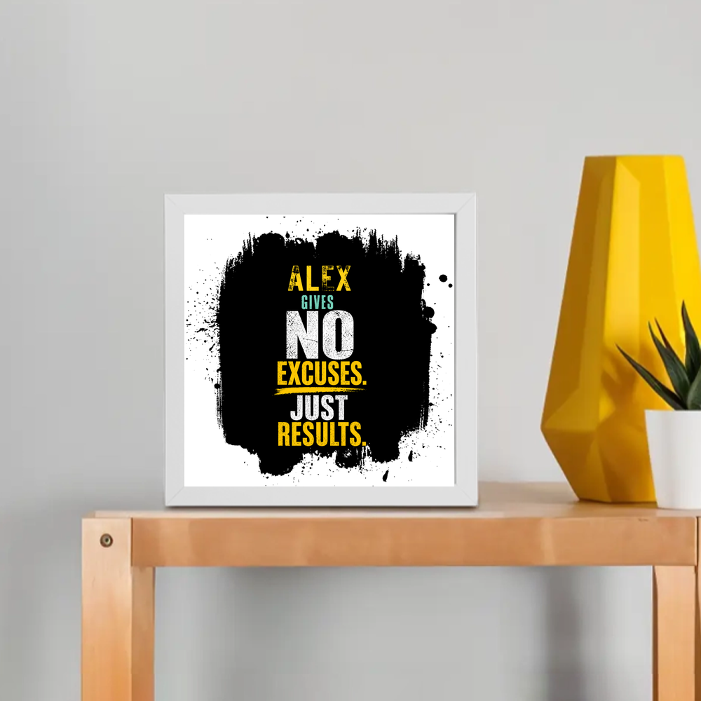Framed Poster | Multiple Sizes & Frame Colors | 300 GSM Art Paper, Laminated | Fade-Proof Digital Print, Mounting Kit Included | Unisex | Personalized | Motivational | Motivation | Success | Daily Motivation | Empowering | Results Over Excuses - front_8x8In - 8x8In - mockup 1