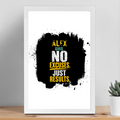 Framed Poster | Multiple Sizes & Frame Colors | 300 GSM Art Paper, Laminated | Fade-Proof Digital Print, Mounting Kit Included | Unisex | Personalized | Motivational | Motivation | Success | Daily Motivation | Empowering | Results Over Excuses - front_12x18In - 12x18In - mockup 7