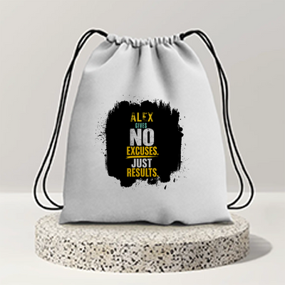 Drawstring Bag | Unisex | 280 GSM Cotton DTF | Durable, Secure Closure, Versatile | Everyday Carry | Personalized | DTF | Motivational | Motivation | Success | Daily Motivation | Empowering | Results Over Excuses - front - mockup 1